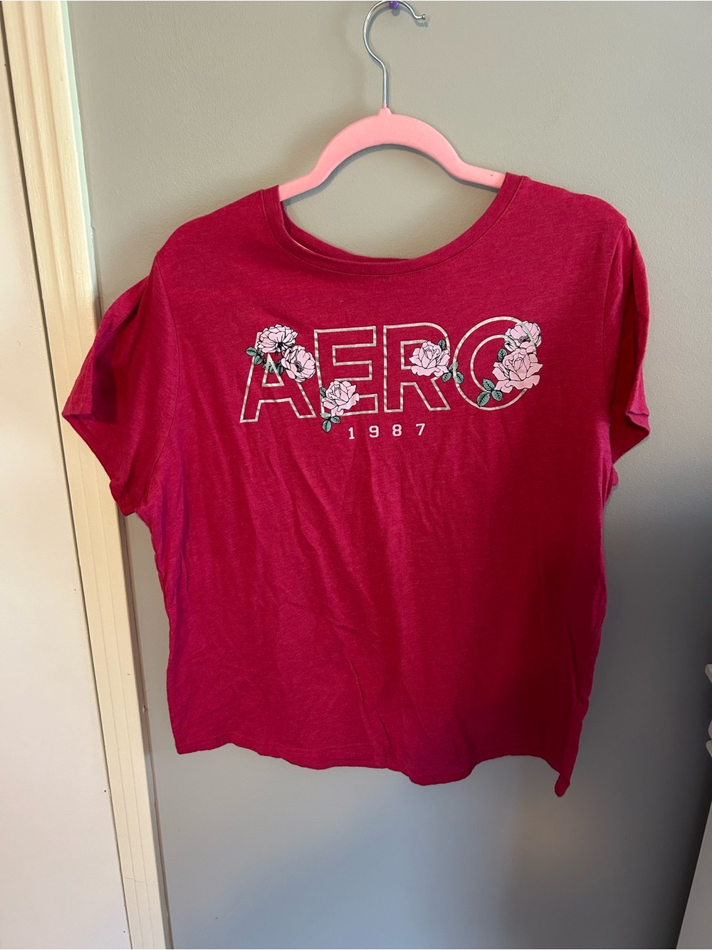 Aeropostale Red Short Sleeve Tee with Floral Logo